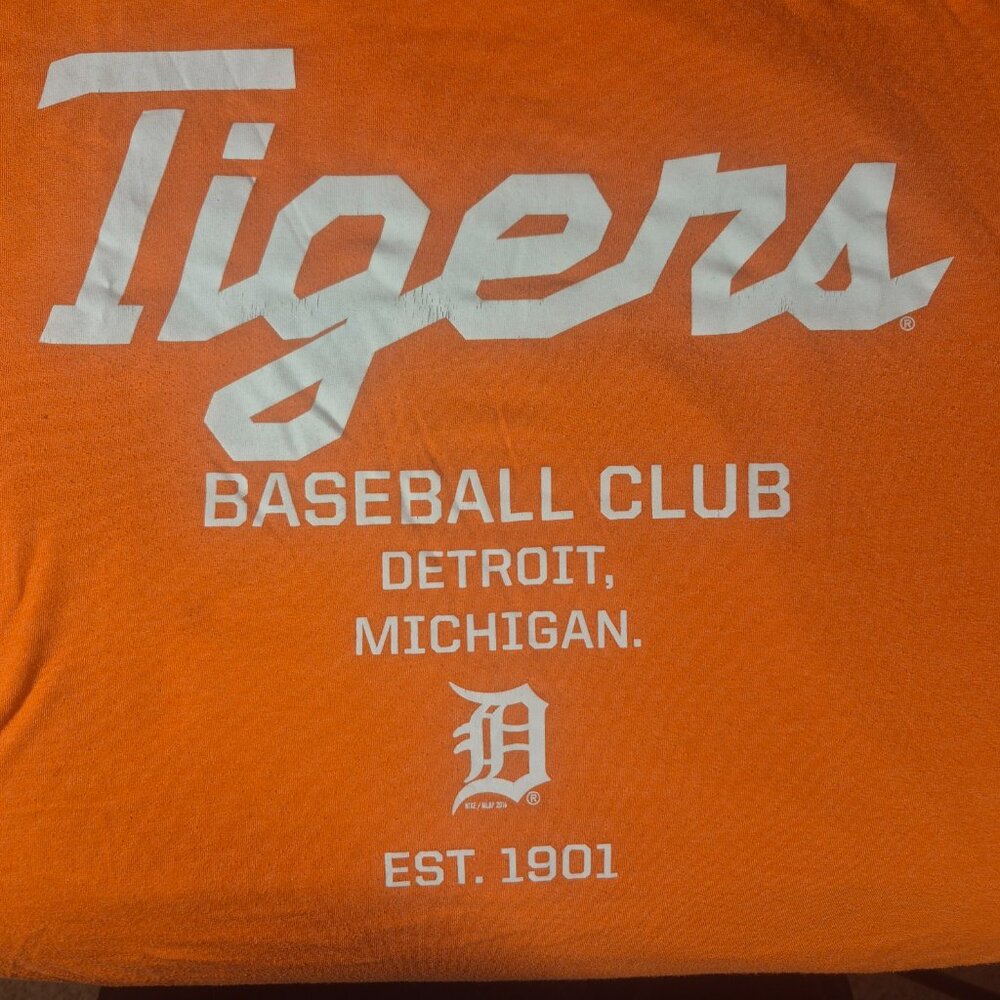 Nike Detroit Tigers T Shirt Mens Baseball Club Large Orange Athletic Cut Tee - Picture 4 of 8